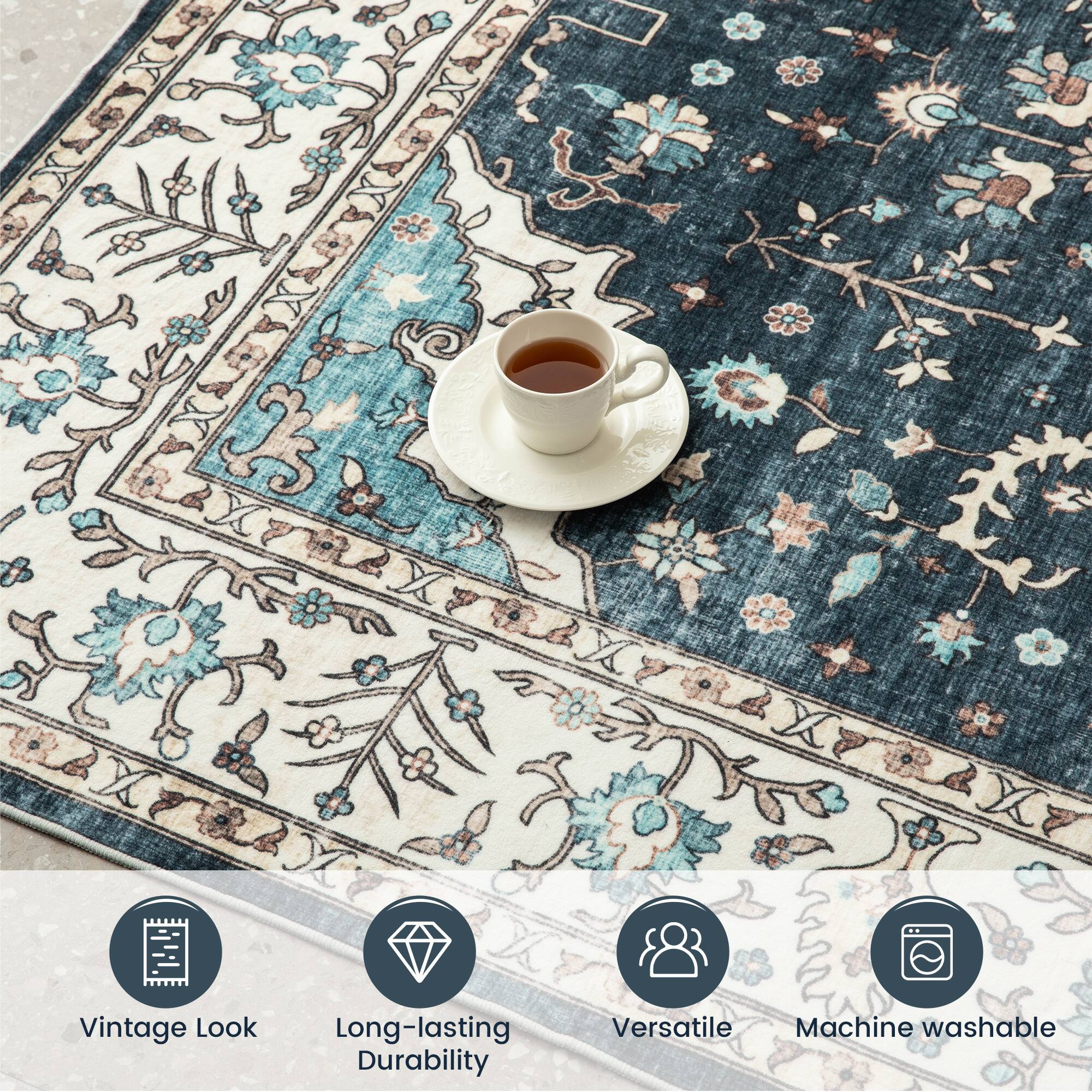Glitzhome® 5ft. x 8ft. Blue & Ivory Oriental Area Rug